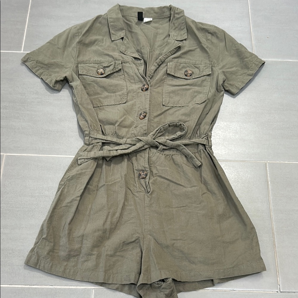 Olive Green Button-Up Romper